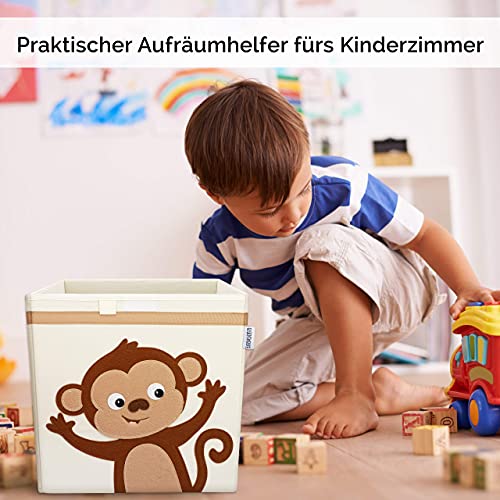 GLÜCKSWOLKE Kinder Aufbewahrungsboxen - 15 Motive I Spielzeugkiste mit Deckel für Kinderzimmer I Spielzeug Box Affe (33x33x33) Aufbewahrung Kallax Regal I Dschungel Aufbewahrungsbox (Kiki Kletteraffe)