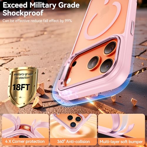 Image of for iPhone 17 Pro Max Case with Stash Lens Stand and 9H Screen Protector, Compatible with MagSafe, Military-Grade Drop Protection Phone Case for iPhone 17 Pro Max, 360 Full Protection, Pink