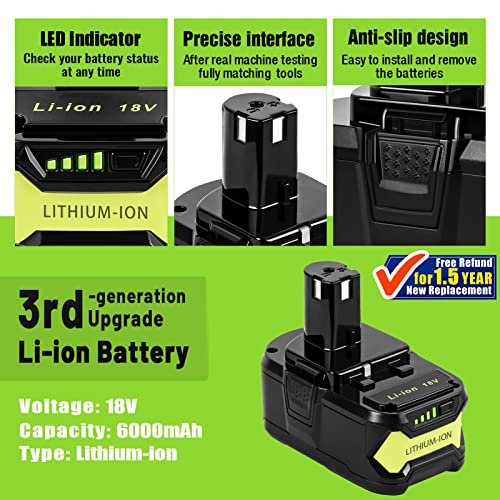 Image of 【Upgrade】 2 Pack CaliHutt 18V 6.0Ah Replacement Battery for Ryobi ONE+ Plus 18V Battery High Capacity 18V Lithium-Ion Battery P102 P104 P105 P106 P108 P107 P109 for Cordless Power Tools
