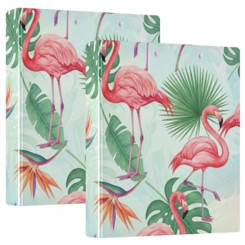 Classeur 3 anneaux imprimé tropical et flamant rose avec poches intérieures