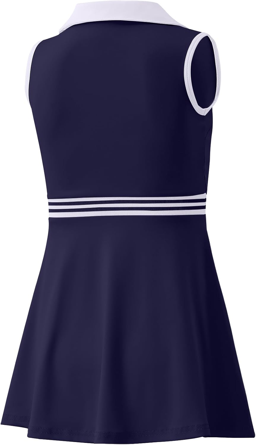 Girls Tennis Dress Golf Outfit Sleeveless Athletic Dresses Polo V Neck Sport Skirt with Pockets 4-13Y