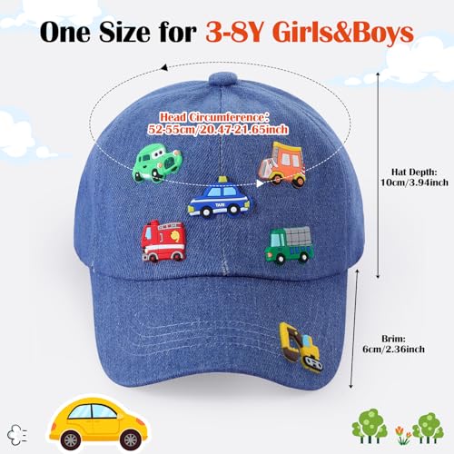 Kids Cartoon Baseball Caps with Excavator Cars Pin Pattern Baseball Hat Adjustable for Boys Girls Age 3-84