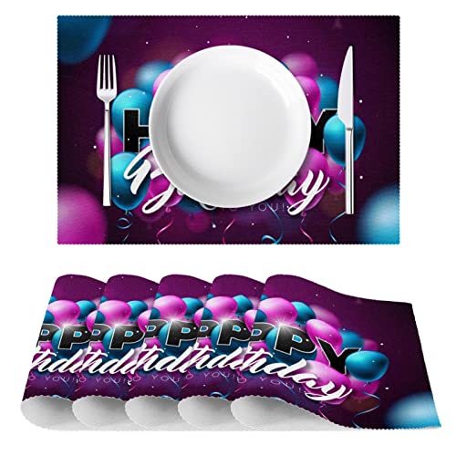 Sets de table anniversaire bleu et violet 6 pièces décoration de table lavable