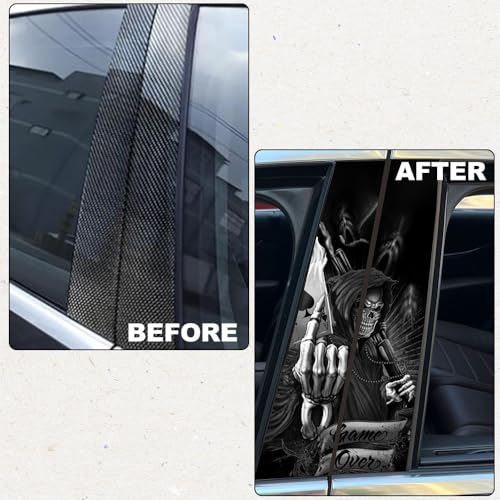 Image of Blueshyhall 2PCS Car B-Pillar Vinyl Decals, Horror Skull Skeleton Personalized Vehicle Door Pillar Sticker, Waterproof Sun Protection Scratch Cover