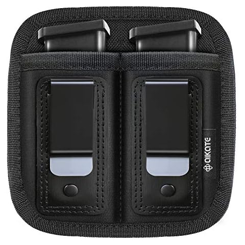 Universal Double Magazine Pouch for 9mm .40 .45 .380 .357, IWB Mag Holster Concealed Cary for Double Stack, Mag Holder for Glock 19 43 17 1911 S&W M&P, Fits Any 7 10 15 Round Clip for All Pistols Ammo Cover