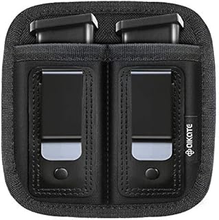 Universal Double Magazine Pouch for 9mm .40 .45 .380 .357, IWB Mag Holster Concealed Cary for Double Stack, Mag Holder for Glock 19 43 17 1911 S&W M&P, Fits Any 7 10 15 Round Clip for All Pistols Ammo