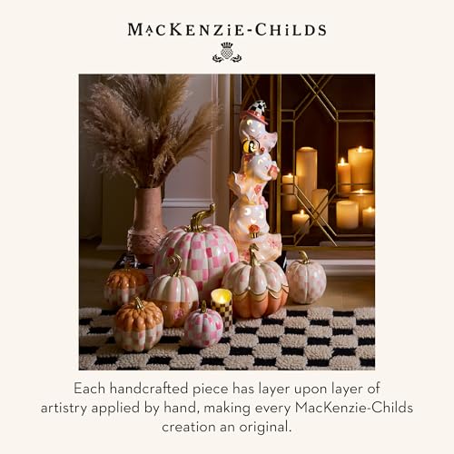 Image of MACKENZIE-CHILDS Pumpkin, Resin Halloween and Fall Decor, Small, Pink-and-White Rosy Check