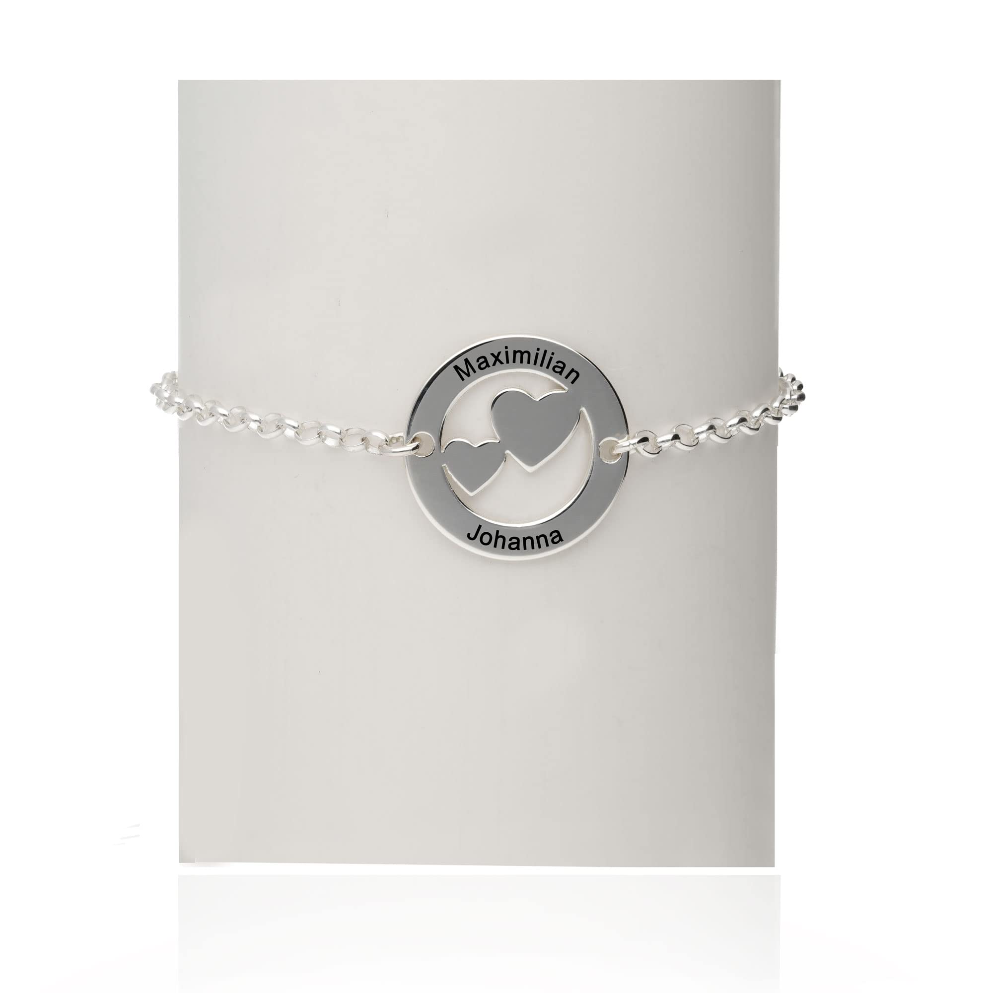 Damen Armband Herzarmband 925 Silber Wunschgravur auf Vorderseite Länge 19cm