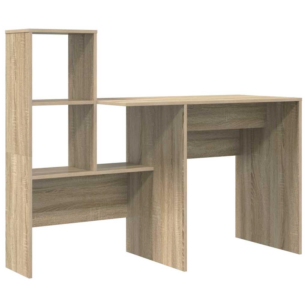 Scrivania Sonoma rovere 131,5 x 50 x 106,5 cm, materiale in legno, scrivania per computer con ripiani, scrivania per casa, ufficio, durevole, ideale per studio e camera da letto