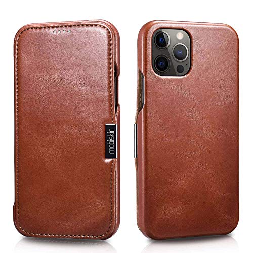 Mobiskin Hülle kompatibel mit Apple iPhone 12 & iPhone 12 PRO (6,1 Zoll), Handyhülle mit echtem Leder, Hülle, Schutzhülle, dünne Handy-Tasche, Slim Cover, Vintage Braun