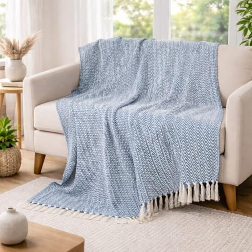 Image of Tarantaran All Season Cotton Weaved Throw Blanket for Bed /Sofa 50x70 INCHES (Teal)