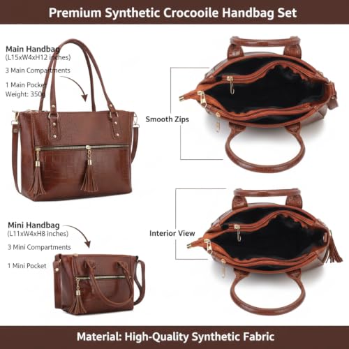 Image of AVERAA Women Handbag Combo Set (Medium + Mini) Croco Texture Faux Leather