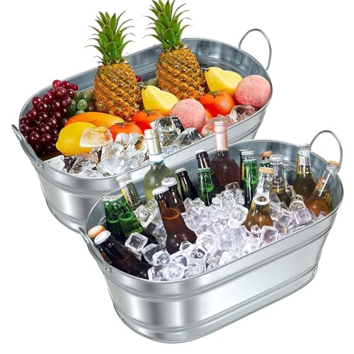 Ice Bucket - Beverage Tub Beer Ice Buckets for Parties- 6.2 Gallon (23 L)- Champagne and Wine Buckets with Handles - Cheers Large Ice Storage Galvanized Tub - Hold Over 30 Bottles 2 Pcs