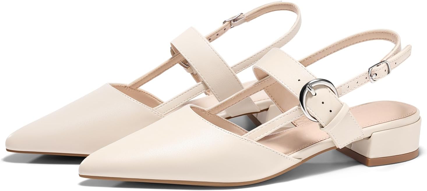 Coutgo Womens Slingback Chunky Low Heels Mary Jane Dress Shoes Pointed Closed Toe Pumps Ankle Strap Work Shoes - Image 5