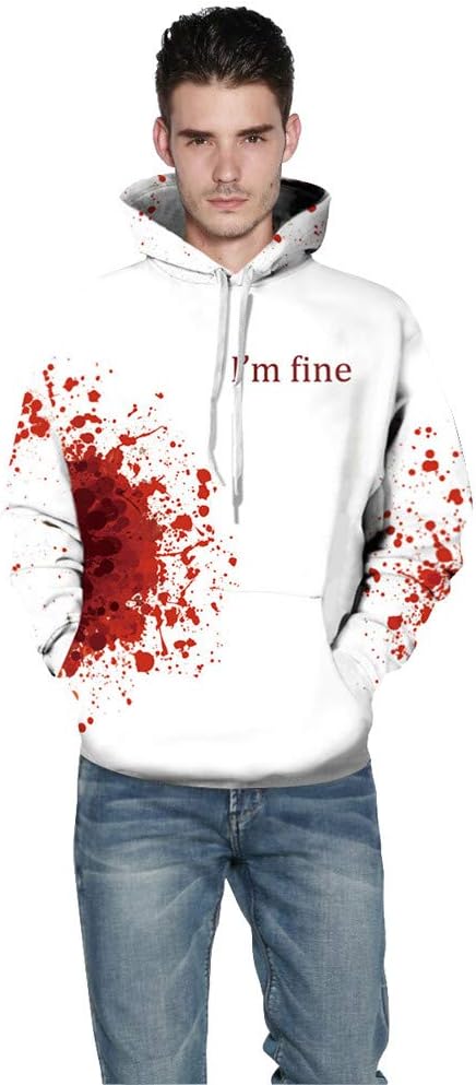 Unisex 3D Blood I'm fine Print Sweatshirts Hooded Pullover Colorful Pullover Shirt Blouse Tops Sweatshirt Hooded Jacket 2019-Halloween-All-Souls-Day-Women Men Couple Punk M-3XL Polyester