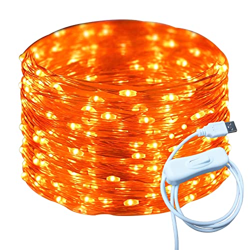 Image of RUICHEN Silver Wire 66 Ft 200 LED USB Fairy String Lights with On /Off Switch (Orange)