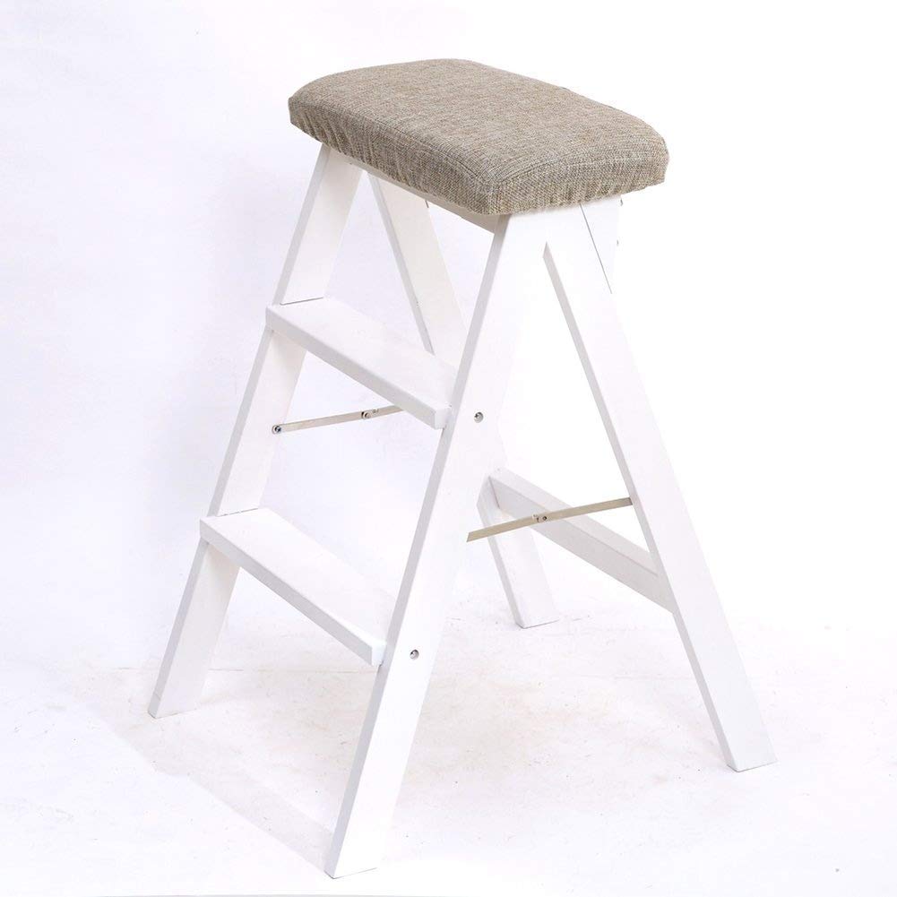 Escalera plegable de madera maciza con función de taburete multifunción