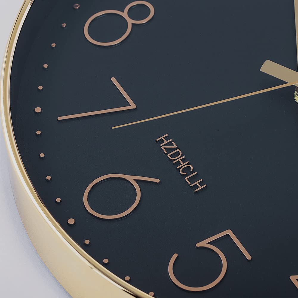 HZDHCLH Funk Wanduhr 30 cm Lautlose Wanduhr Ohne Tickgeräusche, Moderne Batteriebetriebene Uhr für Zuhause, Küche, Wohnzimmer, Büro, Wanddekoration (Gold-schwarz)