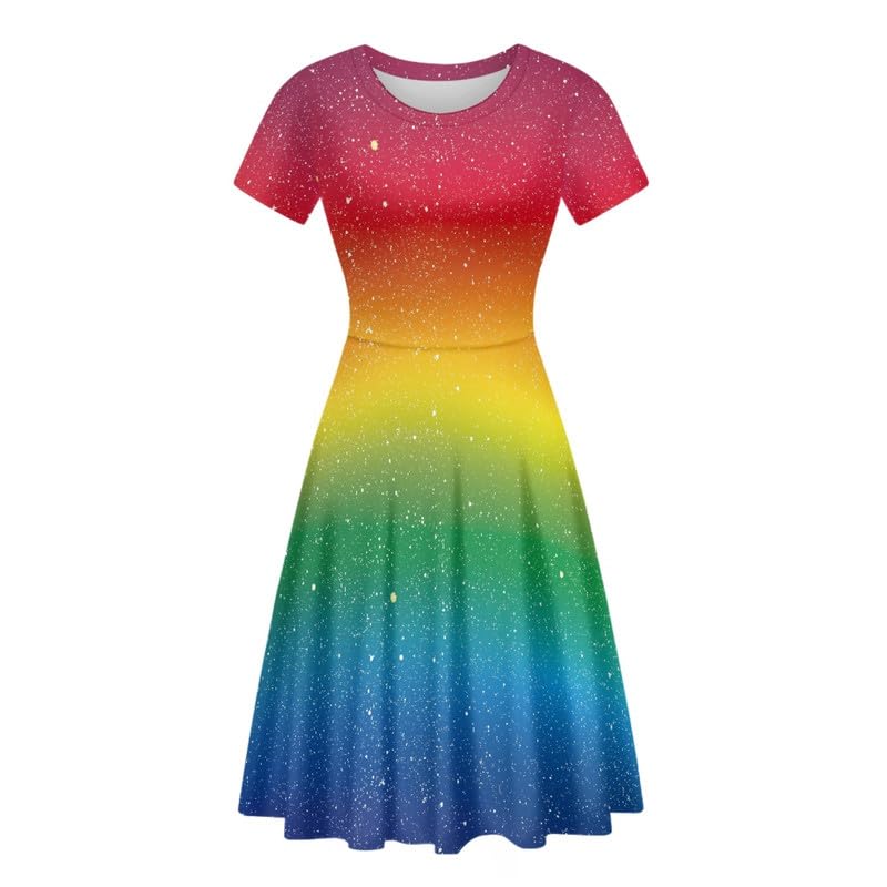 Image of Irisjudy T Shirt Dress for Women Short Sleeve Girls Short Sleeve Dress Plus Size, O Neck Knee Length Midi Dress for Ladies