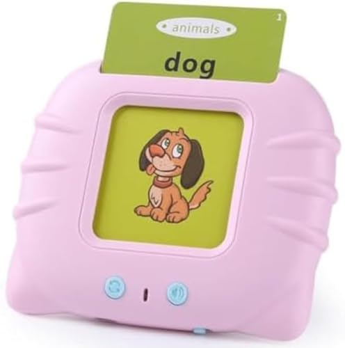 MEGASO Portable Educational Audible Card Reading Toy Set with Learning Cards and Pictures in Different Categories, USB Rechargeable, Volume Control, for Kids Early Learning (PINK)
