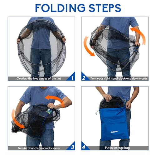 QualyQualy Foldable Fishing Net, Landing Fishing Pier Nets 31"/40" Hoop, Drop Net for Pulling Up Fish with Rope, Portable Bridge Fishing Net for Minnows, Crawfish, Shrimp - Image 7