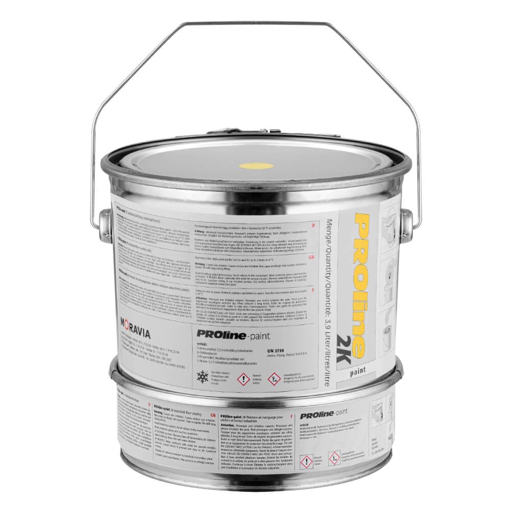 2-Komponenten Hallenbeschichtung PROline-paint, staplerfest, gelb, 5 Liter, Art.-Nr. AM61ZN0365 | Bodenmarkierungsfarbe | Farbmarkierung