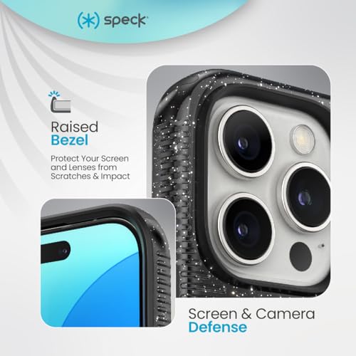 Image of Speck CandyShell Grip Case iPhone 16 Pro - Slim MagSafe - Black Glitter /Steel Black