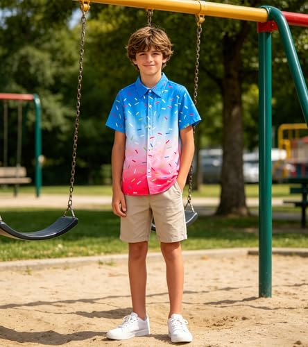Image of uideazone Boys Hawaiian Shirts Novelty Printed Funky Short Sleeve Button Down Shirt Kids Aloha Luau Shirt 7-14T