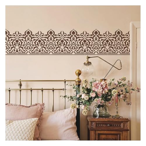 Grande stencil da parete in stile vintage damascato, riutilizzabile, in plastica per disegno, decorazione per la casa e la camera da letto, per pareti, pavimenti, tessuti in legno (lunghezza 78 cm x