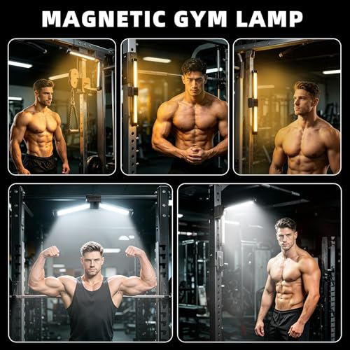 Image of Gym Lamp, Portable Gym Lighting for Posing, Magnetic Work Light Rechargeable, Gift for Men /Women, 180 Rotate Foldable with Hang Hook Camping Lamp, USB Power Bank LED Handheld Flashlight-Black