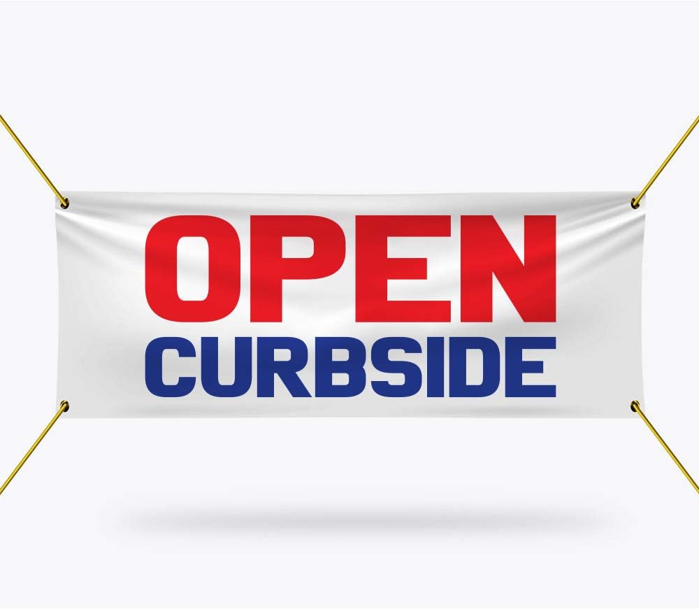 Open Curbside Banner Sign - 13 oz Heavy Duty Open Take-Out & Delivery Vinyl Banner with Metal Grommets, A (48" x 120")