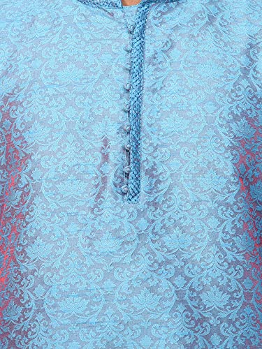 Image of Men's Jacquard Silk Embroidered Kurta Pyjama Set Paisley Thread Work Festive Party Dress