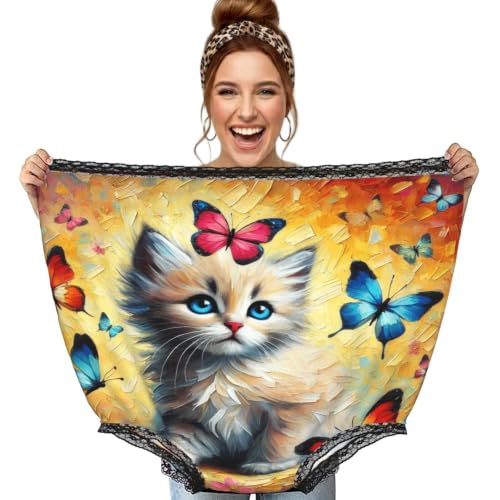 Culotte surdimensionnée noire imprimée chat et papillons Augenstern