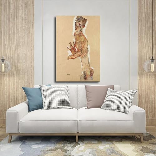 Impression sur toile Egon Schiele Autoportrait cadre mural 30x45 cm - 6
