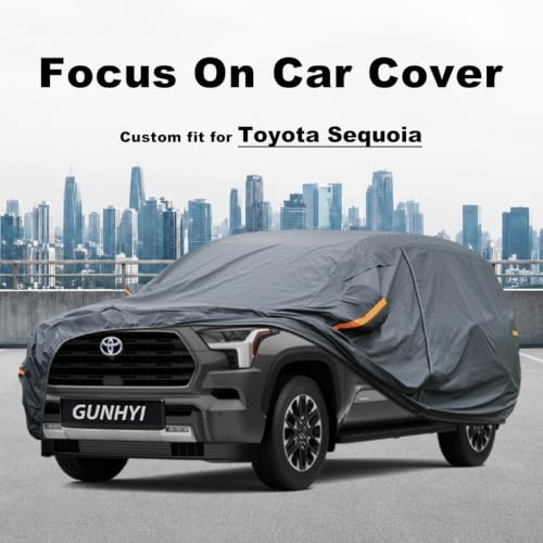 Image of GUNHYI Premium Car Cover Custom Fit Toyota Sequoia, 16 Layers Heavy Duty Car Cover Waterproof All Weather with Zipper Door for Sun Rain Snow Dust Uv Protection