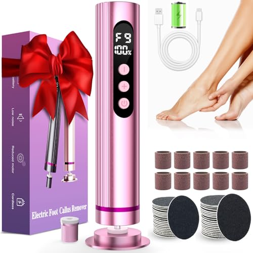 Electric Foot Nail File Cordless, 2 in 1 Wireless Dermave Electric Foot Callus Remover, Adjustable 9 Speed Rechargeable Pedicure Foot Filer Tool w/Sandpaper Discs & Nail Drill Bits,Digital Display