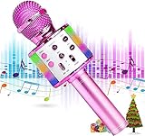 Christmas Karaoke Microphone, ENRIZO Handheld Wireless Bluetooth Portable Karaoke Machine Toy 5 in 1 Speaker Player Recorder USB Rechargeable with LED Lights for Girls Boys Kids Birthday Party