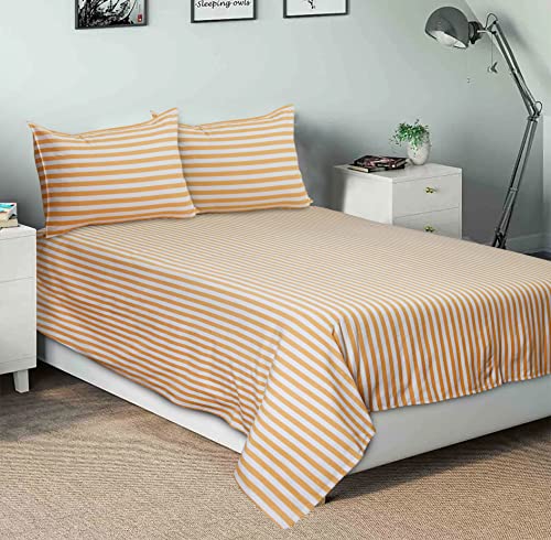 Image of AIRWILL, 200GSM Handloom Cotton Double Bedsheet with 2 Pillow Covers (Candy Stripe Yellow)