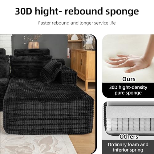 Image of 134 inch Boneless Couch for Living Room, Oversized U Shaped Modular Cloud Sofa with Deep Seat, 6 Seater Convertible Memory Foam Couches, No Assembly Plush Corduroy Sofa (Black)