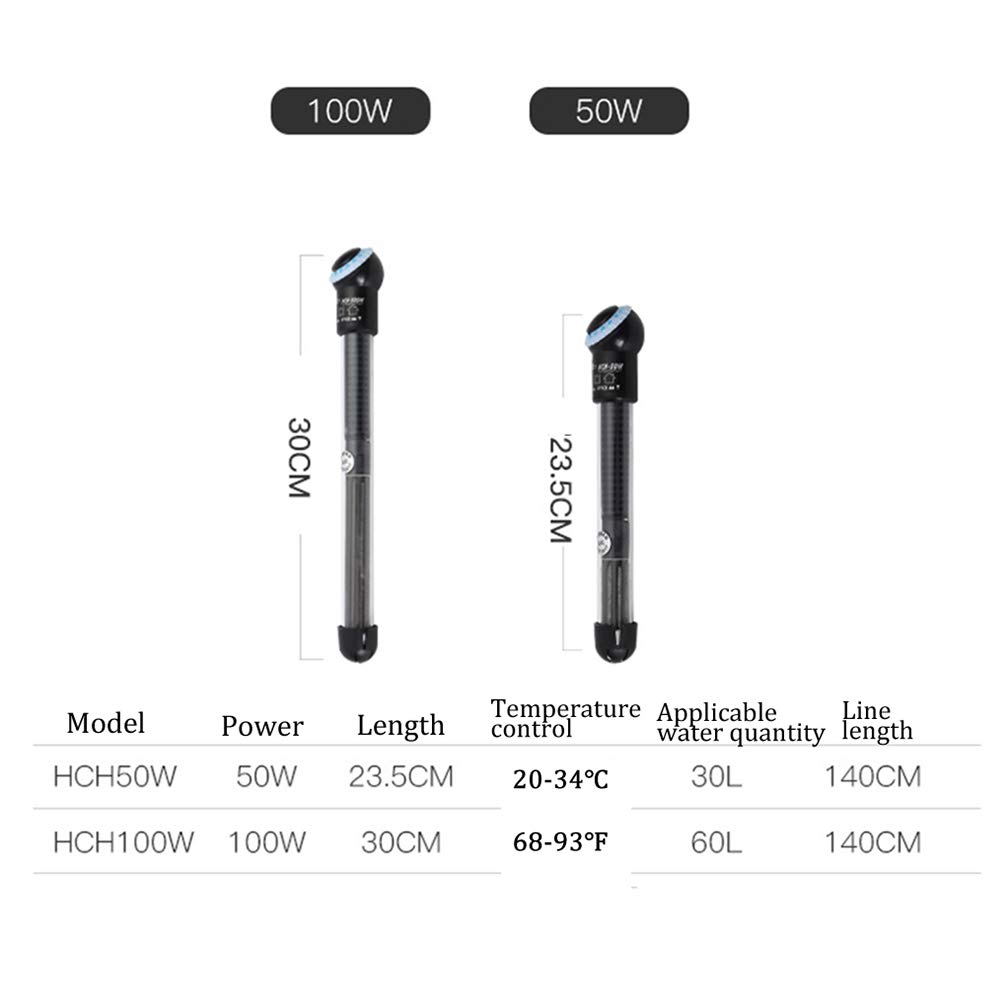 RXBFD Calentador de Acuario para Peces de 50 vatios y 100 vatios, con termostato automático de Temperatura Constante Calentador Sumergible para acuarios, para Ranas, tritones y Tortugas