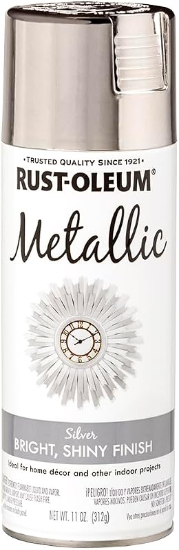 Pintura en aerosol plateada metálica Rust-Oleum | Acabado decorativo para decoración del hogar, marcos de cuadros, candelabros y manualidades, apariencia reflectante, 11 oz