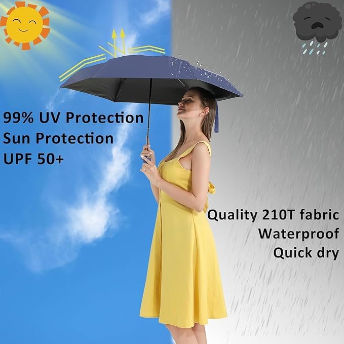 Parssufy Mini Umbrella with Case for Men & Women (Manual Open) Compact Travelling Umbrella, Polyester & UV Protection Fabric for Summer/Anti-Slip Handle- Use in Rain & Summer- 6 Frame (BLUE) 3