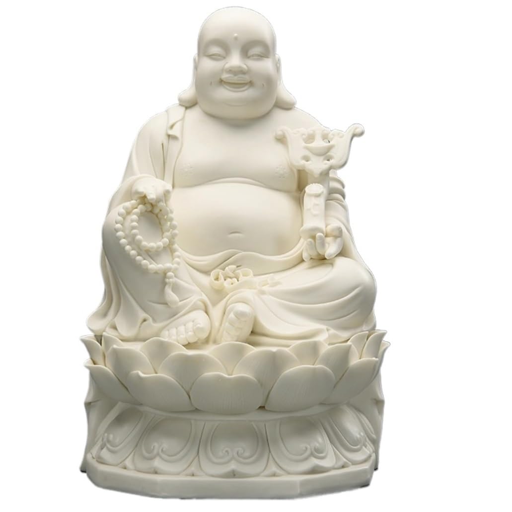 GAOJUNAN Buddha Statue,Zen Altars, 10.2 Inch Ceramic Laughing Buddha Statue Meditating Home Decor Sculpture Desk Shelf Decoration