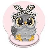 Ergonomic Mouse Pad with Wrist Support Pink Cute Cartoon Owl Non-Slip Rubber Base Mousepad for Home Office Gaming Working Computers Laptop Easy Typing & Pain Relief