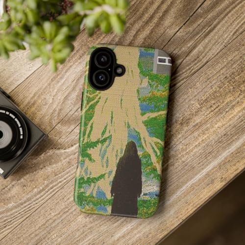 Coque iPhone 16 Plus verte rigide mate arbre forêt figurine à capuche