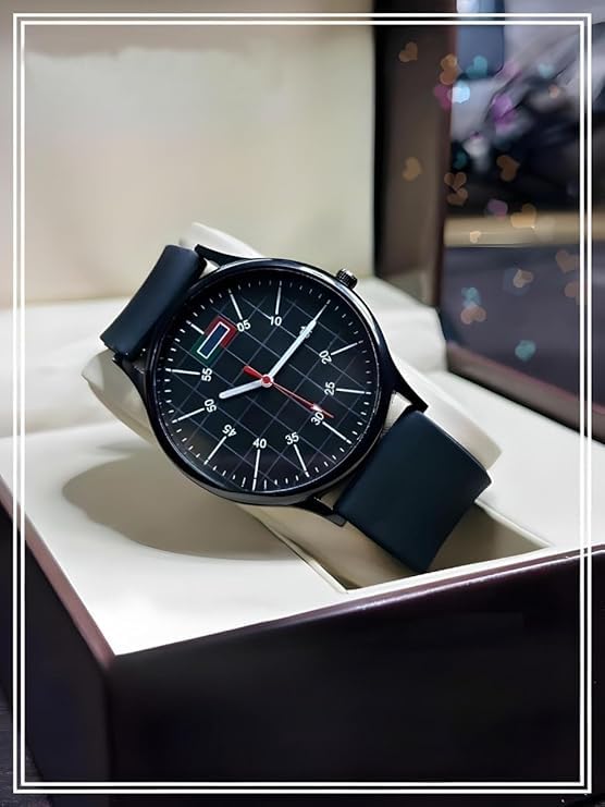 Image of AMERICANVIBER, Minimalist Men's Analog Quartz Watch with Water-Resistant Black Dial and Comfortable Silicone Strap for Mens