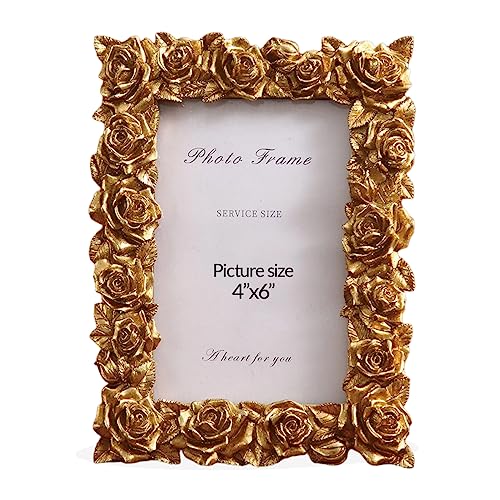 Image of Art Street Elegant Golden Rose Design Resin Vintage Table Photo Frame, Photo, Decorative Frames Perfect for Home Decor, Unique Gift Idea, Durable, Birthday, Wedding, Return Gift (4x6 Inch, Royal Gold)