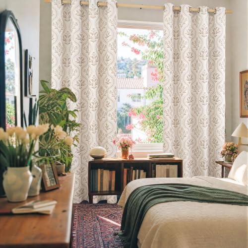  Linen Curtains with Floral for Living Room, 2 Panels - image 3