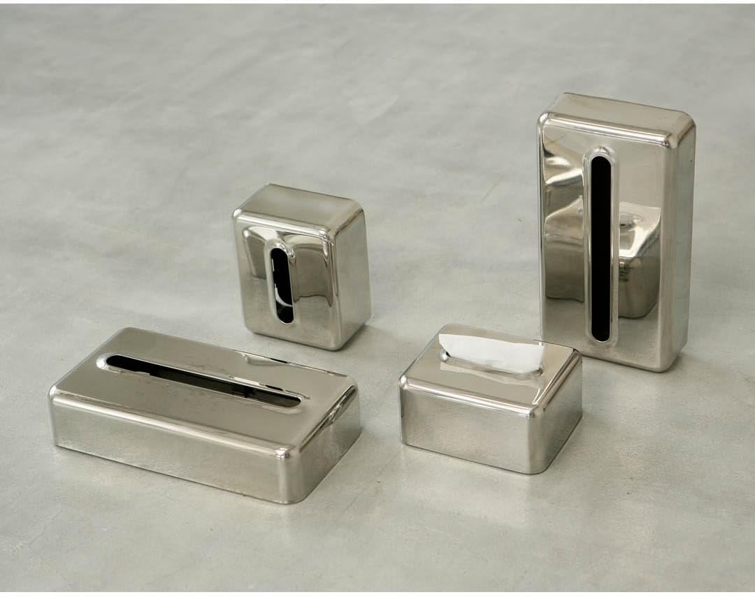 Dulton Dalton TD08-313 Tissue Dispenser - Silver Minimalistic Rectangular Stainless Steel Facial Tissue Holder