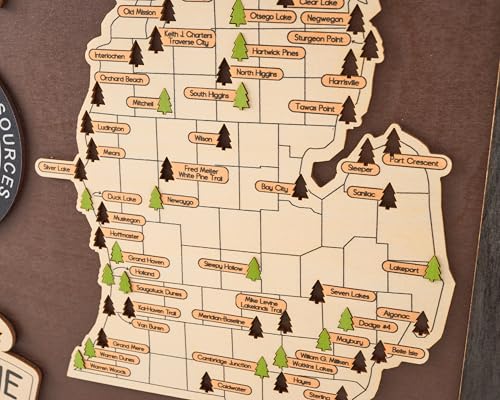 Lemap Handcrafted Wooden Michigan State Parks Map with Trees for Adventure Tracking - 24x15 inches - Image 5